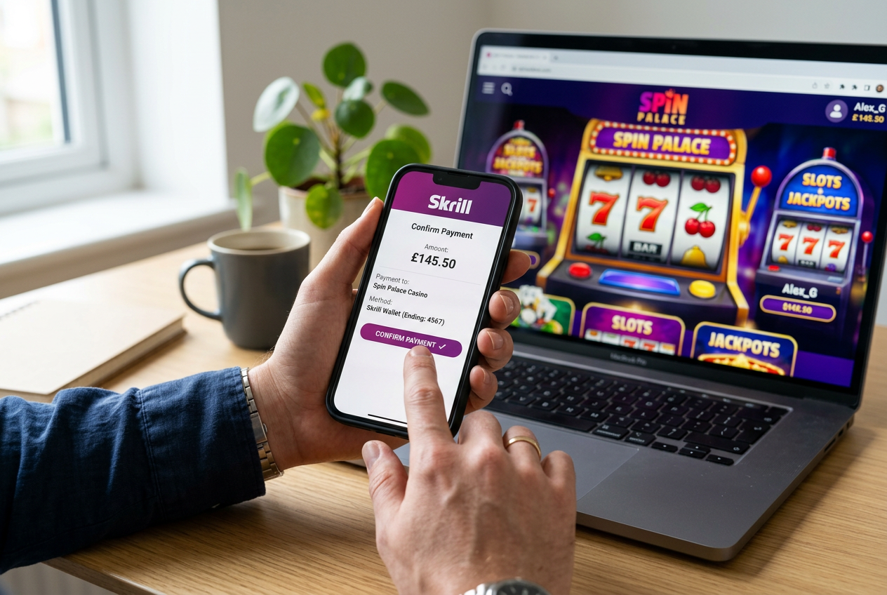 A secure digital wallet transaction being performed on a smartphone for an online casino.